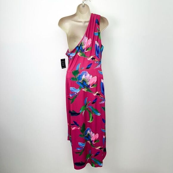 Boston Proper Women’s Pink Floral Multi Watercolor Abstract Print One Shoulder T - Picture 3 of 14